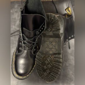 Dr. Martens Black lace up and side zipper boots.